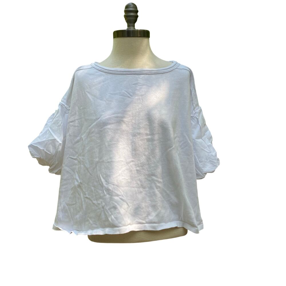 We the Free Cotton Bubble Sleeve White Top Blouse Size Small